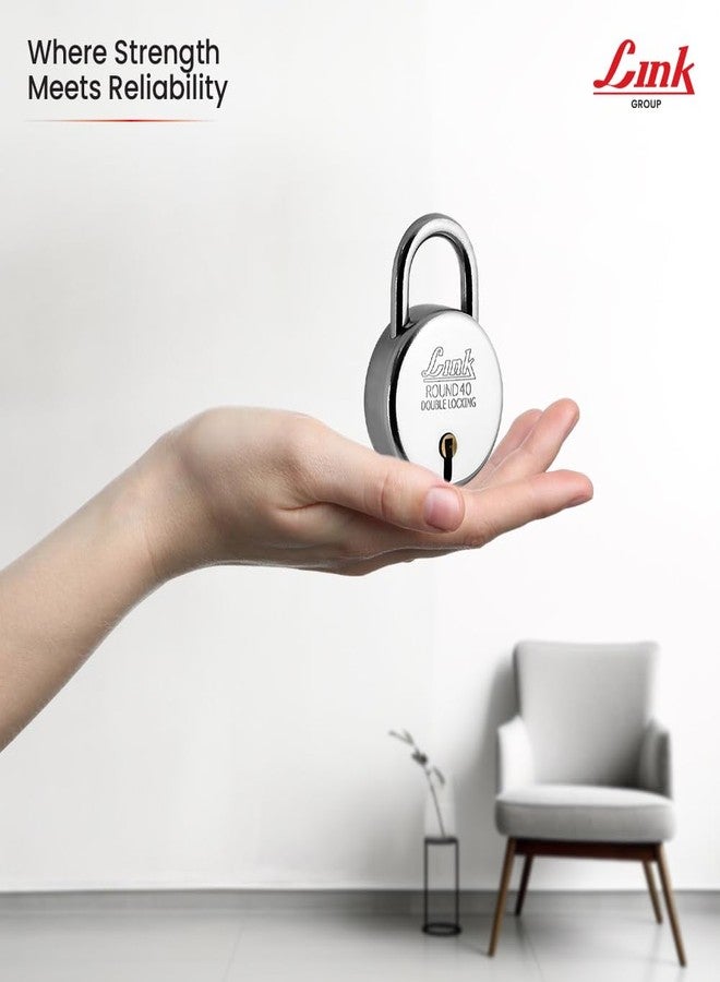 Link New Round 40 MM Silver Steel Lock with 3 Keys | Lock and Keys | Door Lock | Padlock for Home, Office, Shop (Pack of 3) - Image 5